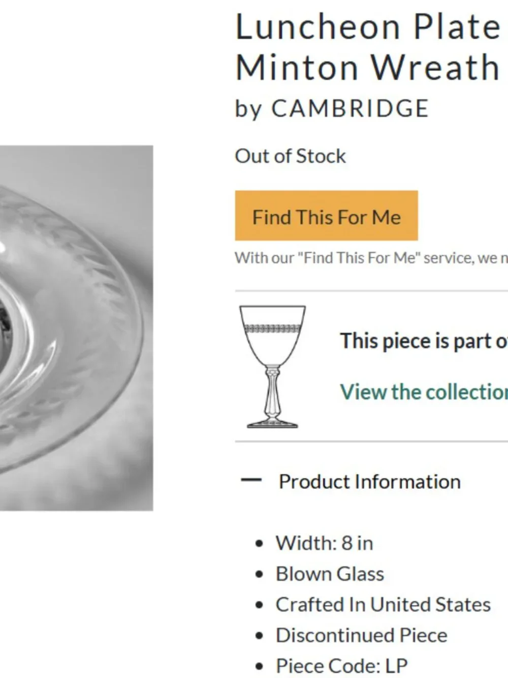 Cambridge Crystal Minton Wreath Etched 8
